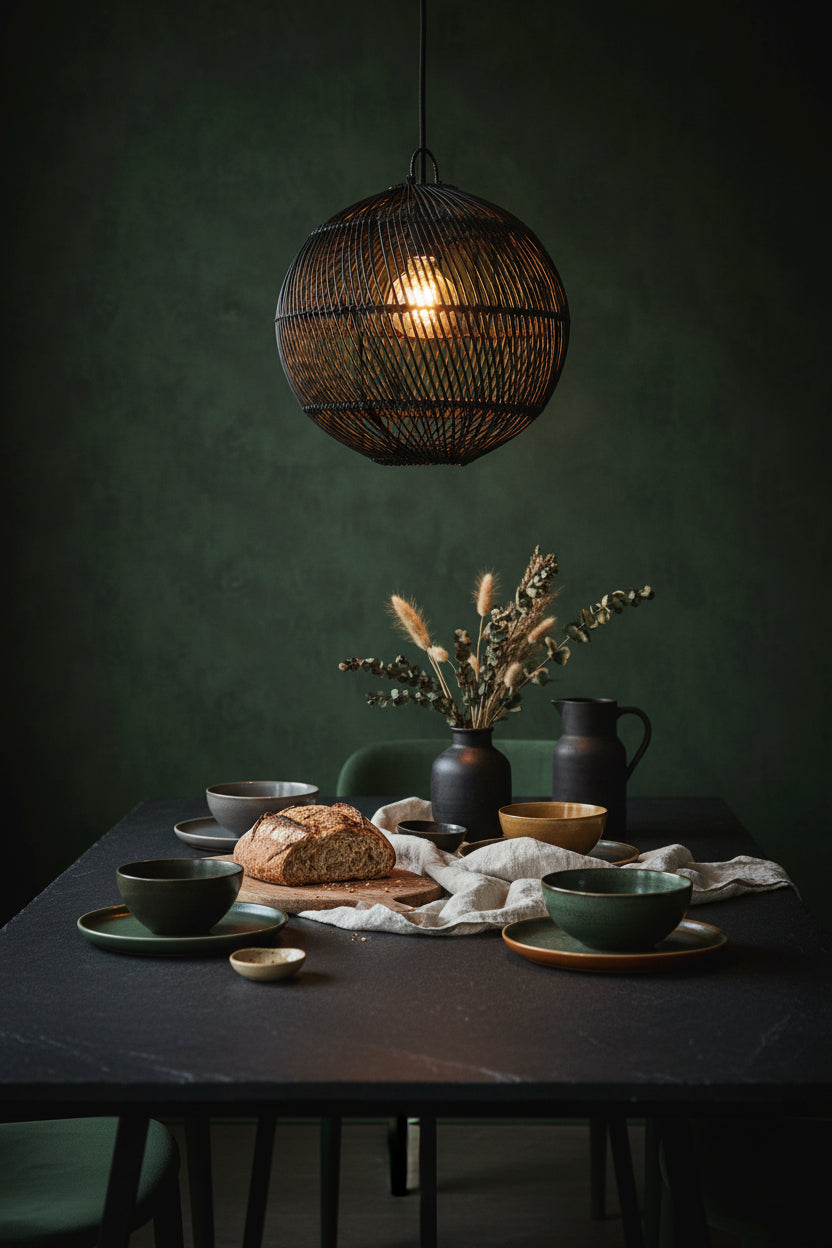 Rattan Ball Pendant Lamp, Black