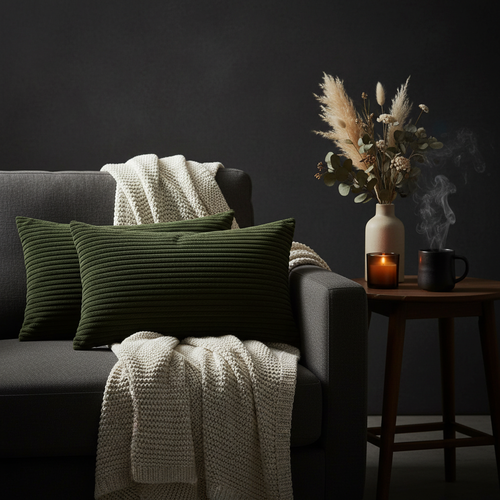 Green Corduroy Cushion Lifestyle