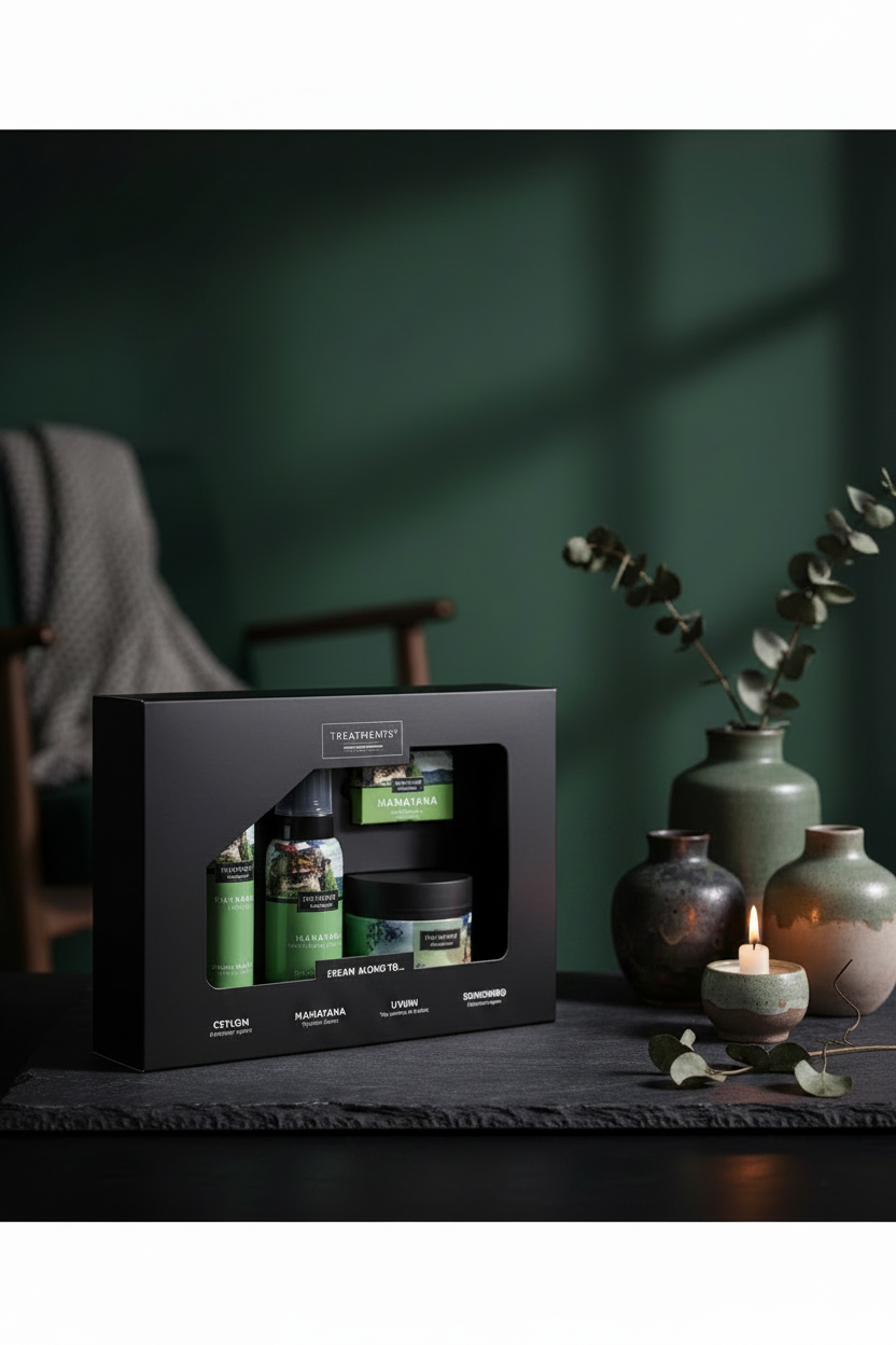 Treatments Mahayana lifestyle shot op donkere ondergrond