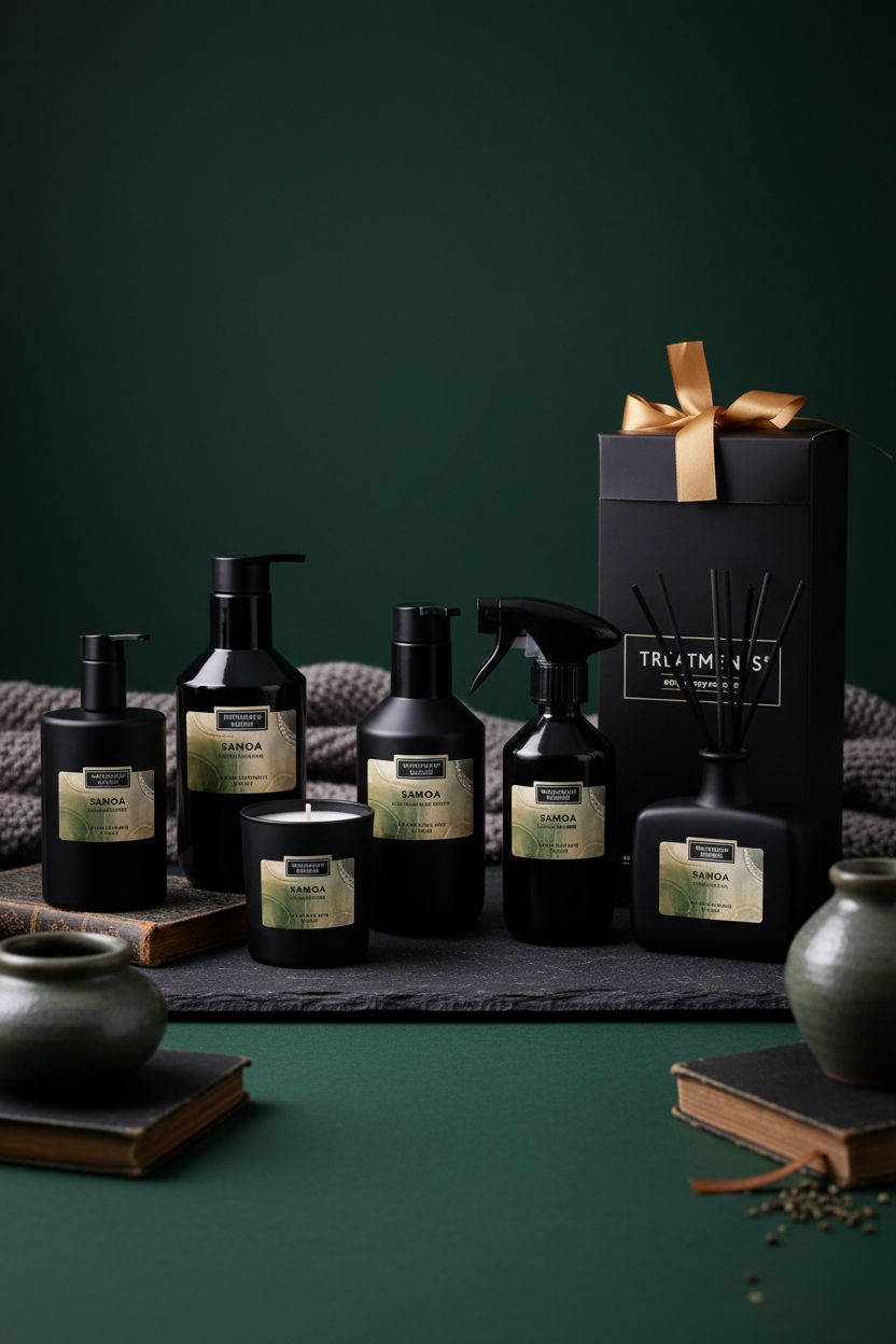 Treatments Samoa Giftset – lifestyle fotografie op donkere achtergrond